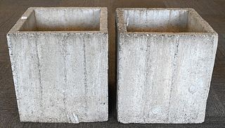 Pair of Contemporary Outdoor Cement Planters, height 18 inches, top 16 1/2" x 16 1/2".