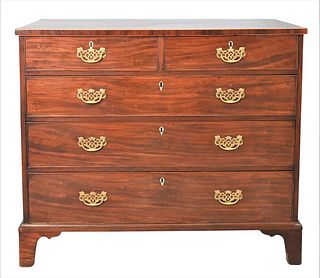 George III Mahogany Chest, having two over three drawers on bracket base, late 18th century, height 38 1/2 inches, top 21" x 45".