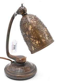 Tiffany Studios Grapevine Desk Lamp, bronze with slag glass adjustable shade, marked Tiffany Studios New York 552, height 9 inches.