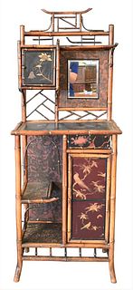 Bamboo Etagere Cabinet, height 65 inches, width 25 inches, depth 14 3/4 inches.