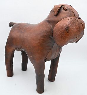 Leather Bulldog Footstool/Ottoman, height 21 inches, length 25 inches.