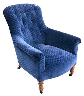 Custom Upholstered Victorian Style Club Chair, attributed to George Smith, height 34 inches, width 29 inches.