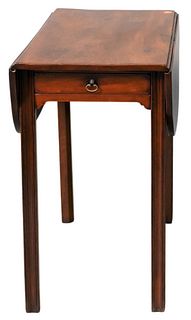 Chippendale Mahogany Drop Leaf Pembroke Table, having drawer, on molded square legs, England circa 1780, height 27 3/8 inches, depth 28 1/2 inches, to