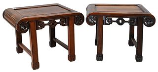 Pair of Carved Chinese Low Side Tables, height 18 inches, top 18" x 23".