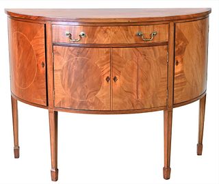 Mahogany Demilune Server, having center drawer over two door flanked by doors, height 36 inches, top 20 1/2" x 48".