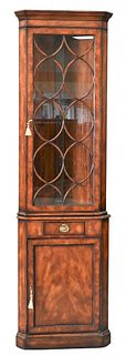 Theodore Alexander Two Piece Walnut Corner Cabinet, height 83 inches, width 21 1/2 inches.