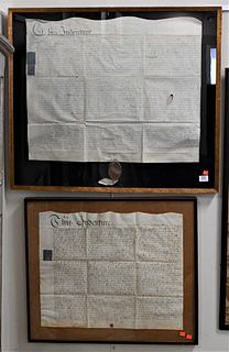 Two 18th Century English Indentures, each on vellum, one dated 1788, the other dated 1779, 20" x 24 1/2" and 24 1/2" x 29".