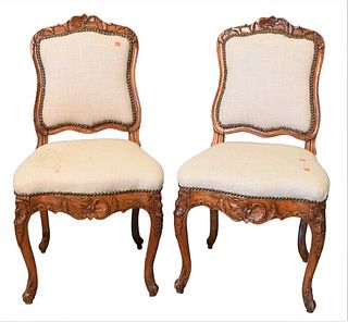 Pair of Louis XV Side Chairs, newer upholstery, signed M. Cresson, height 37 inches.
