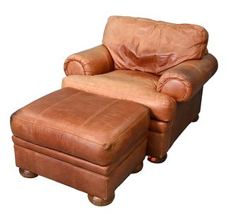 Brown Leather Easy Chair and Ottoman.