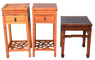 Three Tables in Chinese Taste, pair having one drawer each; height 30 inches, width 22 inches.