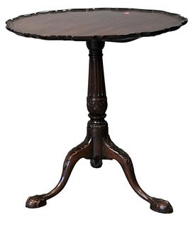 Lebanon Historical Society English Mahogany Pie Crust Table, having ball and claw feet, 18th century, restored, height 28 3/4 inches, diameter 28 inch