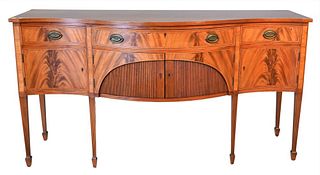 Margolis Mahogany George IV Style Sideboard, having faux tambor doored front, flanked by three drawers and two doors, height 38 inches, length 72 inch