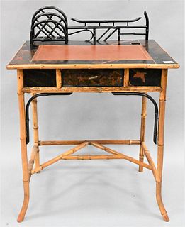 Bamboo Writing Desk, having leather top writing surface and chinoiserie decoration, height 30 inches, top 18 1/2" x 26 1/2".