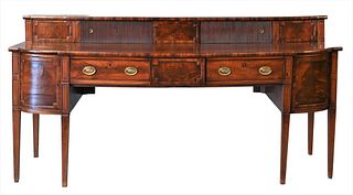 Irish/English Mahogany Sideboard, having three drawers on square tapered legs, height 41 1/2 inches, width 83 inches.