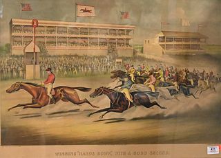 Currier & Ives Lithograph, "Winning Hand's Down with a Good Second", 21" x 29".