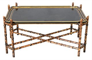 Baker Tray Top Coffee Table, having shaped tray set on faux bamboo base, height 20 inches, top 24" x 39".