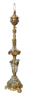 French Brass and Crystal Floor Lamp, height 70 inches.
