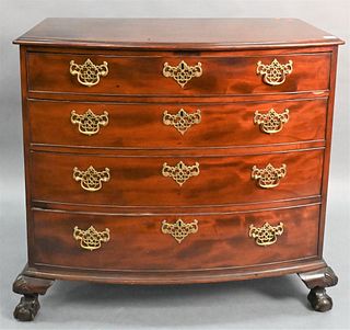 Chippendale Mahogany Chest of Four Drawers, having bowed front on ball and claw feet, 18th/19th century, having handwritten label on reverse, "May Ste