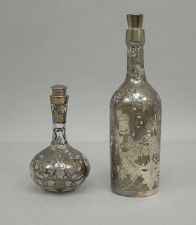 Sterling Silver Overlay Decanter & Perfume Bottle.