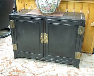 Oriental Black Lacquer 2-Door Cabinet.
