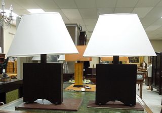 Pair of Contemporary Composition Rectangular Lamps.