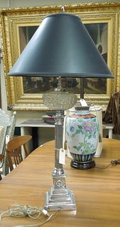 Silver Metal and Crystal Table Lamp.