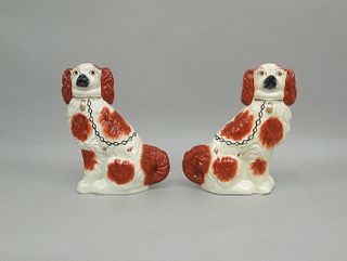 Pair of Staffordshire Pottery Spaniel Figures.