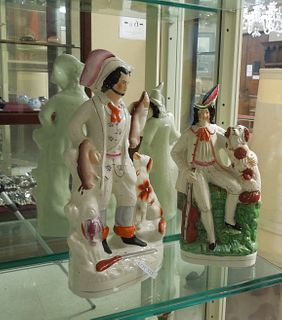 (2) Staffordshire Figures, Gents with Dogs.