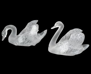 Two Lalique French Crystal Swans