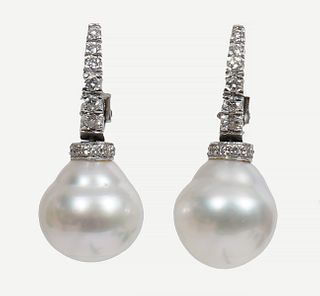 18K WG Pearl & Diamond Pierced Earrings