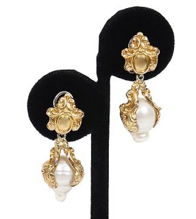 Pr. 18K YG Baroque Pearl Pierced Earrings