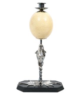 Redmile Silverplate Frog & Ostrich Egg Candlestick