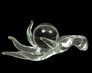 Livio Seguso Glass Hand Sculpture Holding Ball