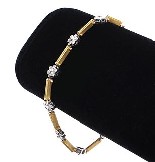 18K Two Tone Diamond Floral Flexible Bracelet