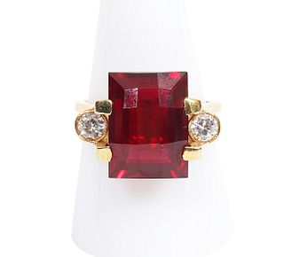 18K YG, Diamond & Synthetic Ruby Ring