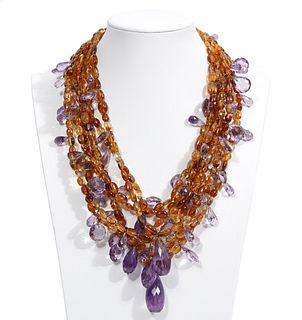 Amber, Citrine, Amethyst & Sterling Bead Necklace