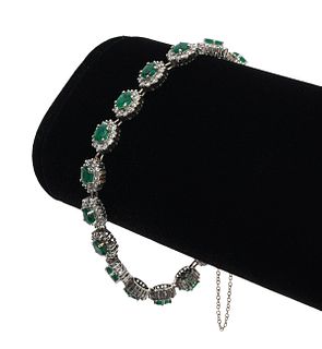 18K WG, Emerald and Diamond Halo Tennis Bracelet