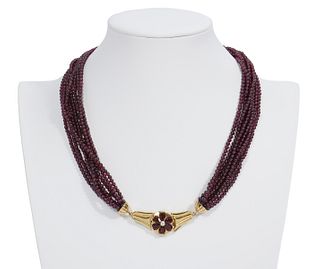 18K YG Italian Diamond & Garnet Bead Necklace