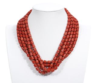 5 Strand Natural Salmon Coral Bead Necklace