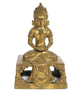Antique Chinese Sino Tibetan Bronze Figure of Buddha Amitayus