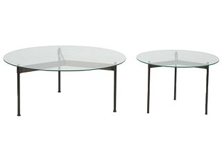 Two Italian Bronze Glass Top Tables