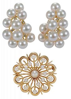 14 Karat Gold and Pearl Ear Clips,