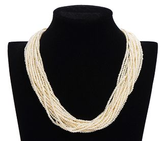 18K Italian YG & Pearl 16 Strand Necklace