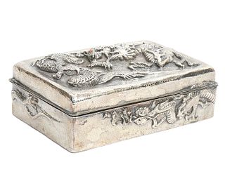 Japanese Silver Lidded 'Dragon' Box