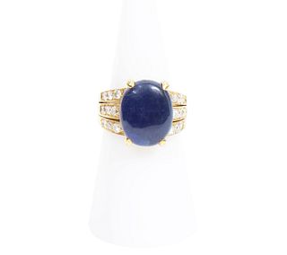 Contemporary 18K YG Sapphire & Diamond Ring