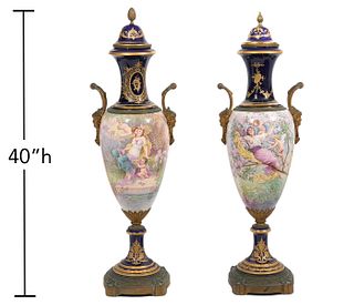 Two Large Bronze Mounted Sevres Urns