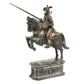 German Sterling Sculpture of Jousting Knight