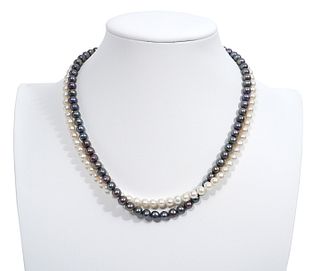 18K WG Diamond, Peacock & White Pearl Necklace