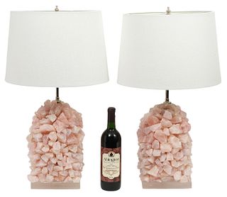 Pair of Rose Quartz Cluster Table Lamps
