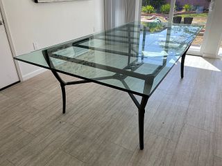 Large Aluminum & Glass Dining Table